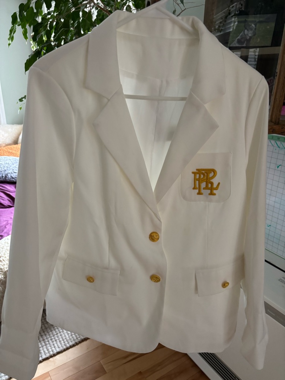 Ralph Lauren White Women's Blazer Jacket with Gold Embroidery